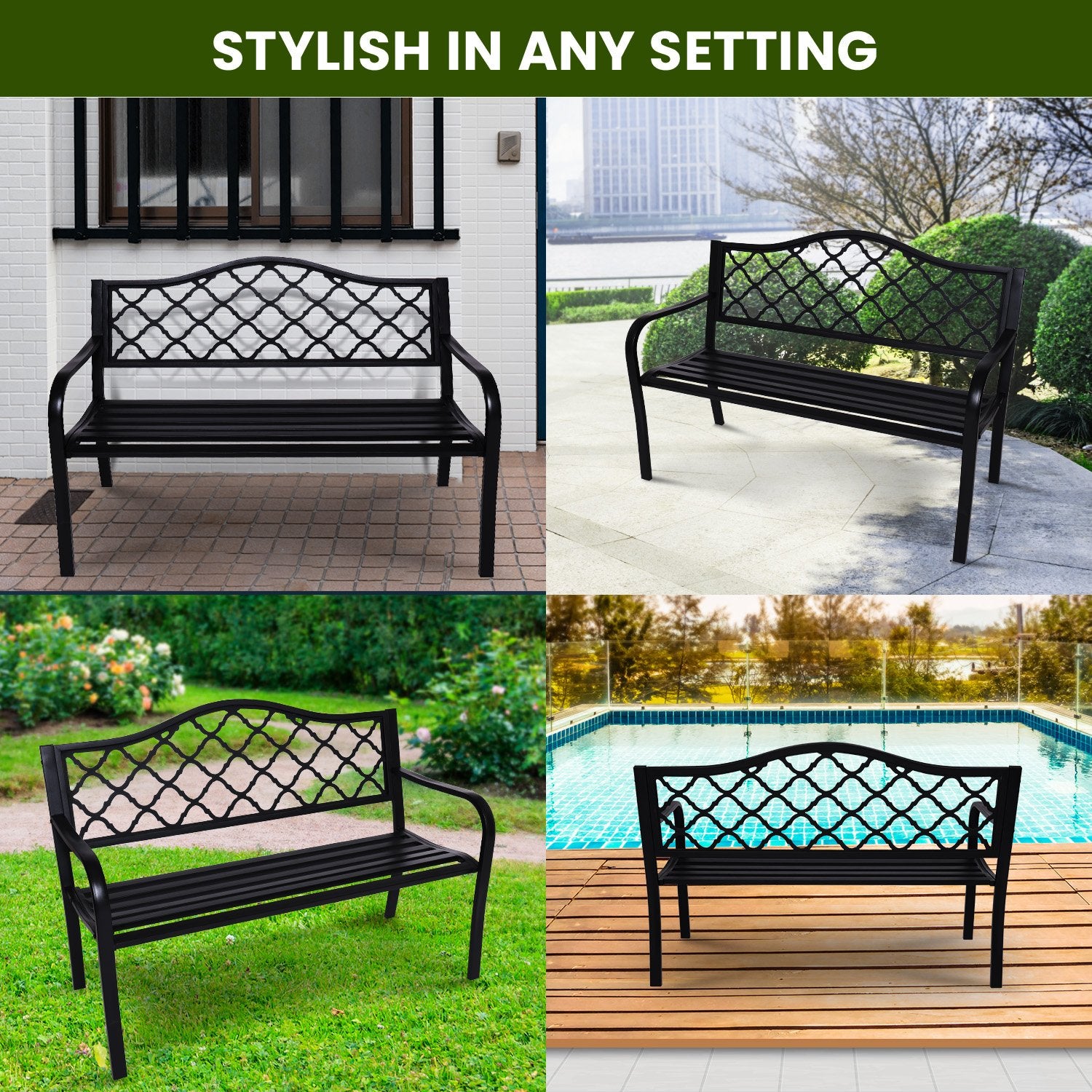Wallaroo Steel Outdoor Garden Bench - Elegant