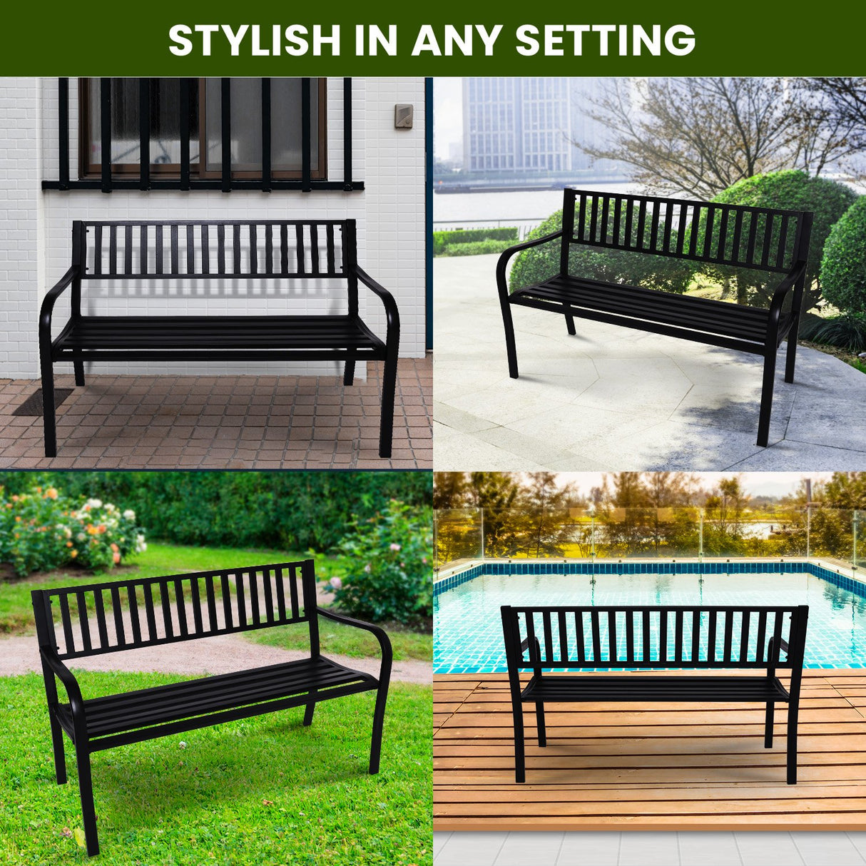 Wallaroo Steel Outdoor Garden Bench - Modern