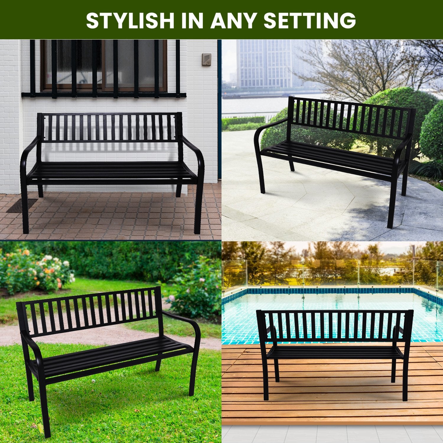 Wallaroo Steel Outdoor Garden Bench - Modern