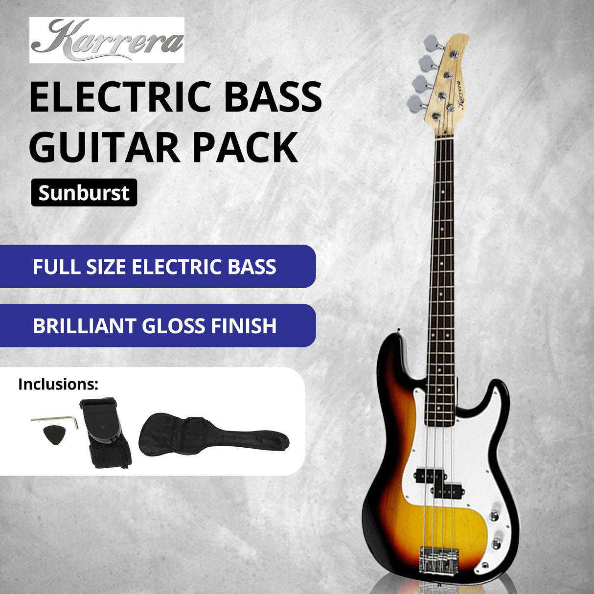 Karrera 39in Electric Guitar Bass Music 4-String Instrument Full Size Sunburst