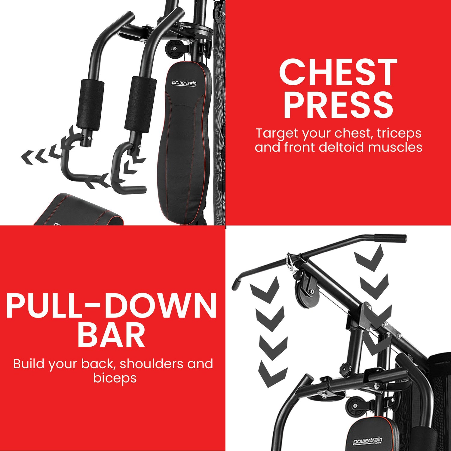 Powertrain Multi Station Home Gym with 68kg Weights Preacher Curl Pad