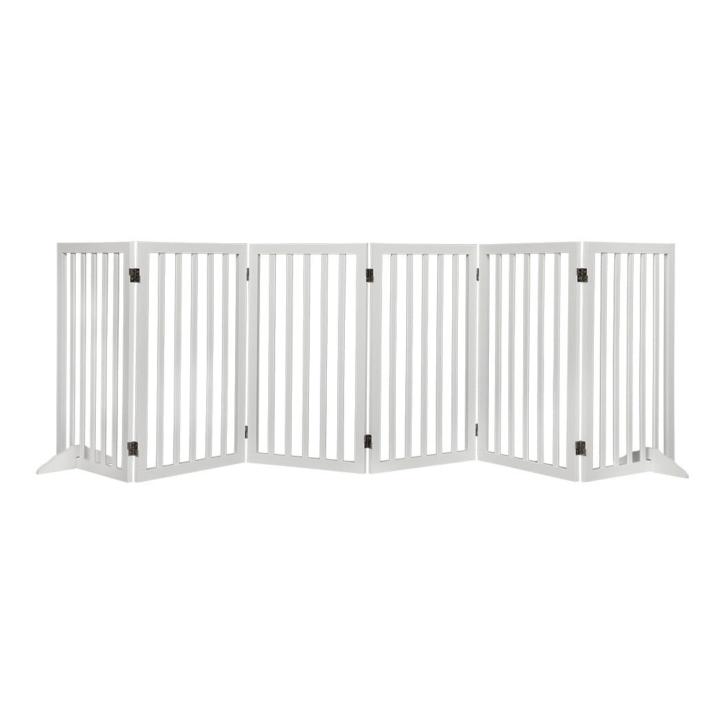 PaWz Wooden Pet Gate Dog Fence Safety White 6 Panels-2018816846903513088
