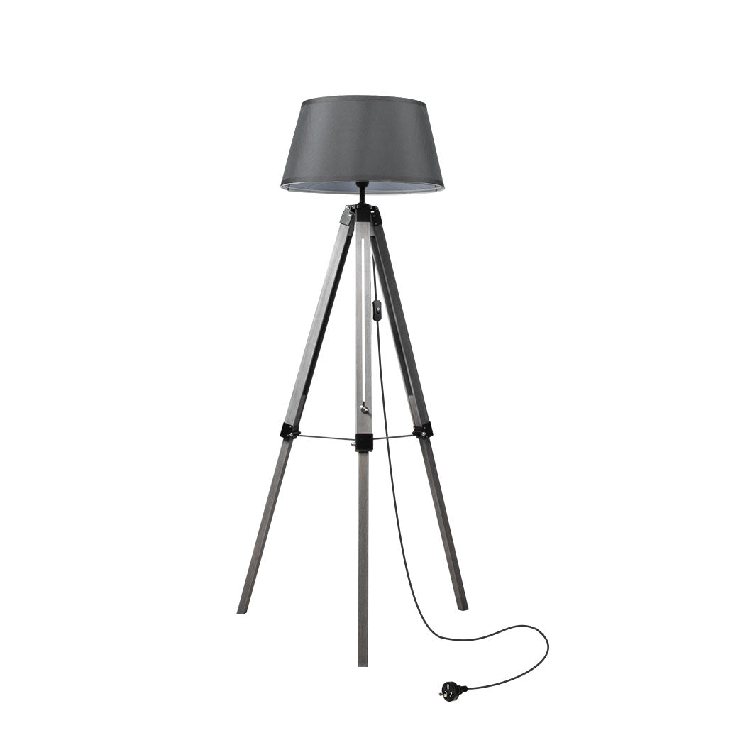 EMITTO Tripod Wooden Floor Lamp Shaded Grey-2006733079095414784
