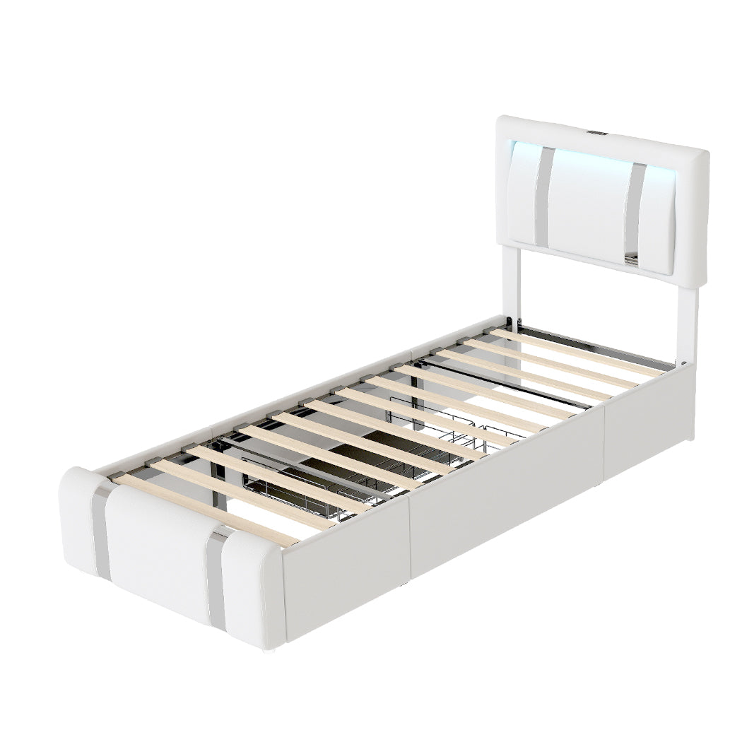 Levede Single Bed Frame Leather Headboard RGB 2 Drawers-2006732796336410624