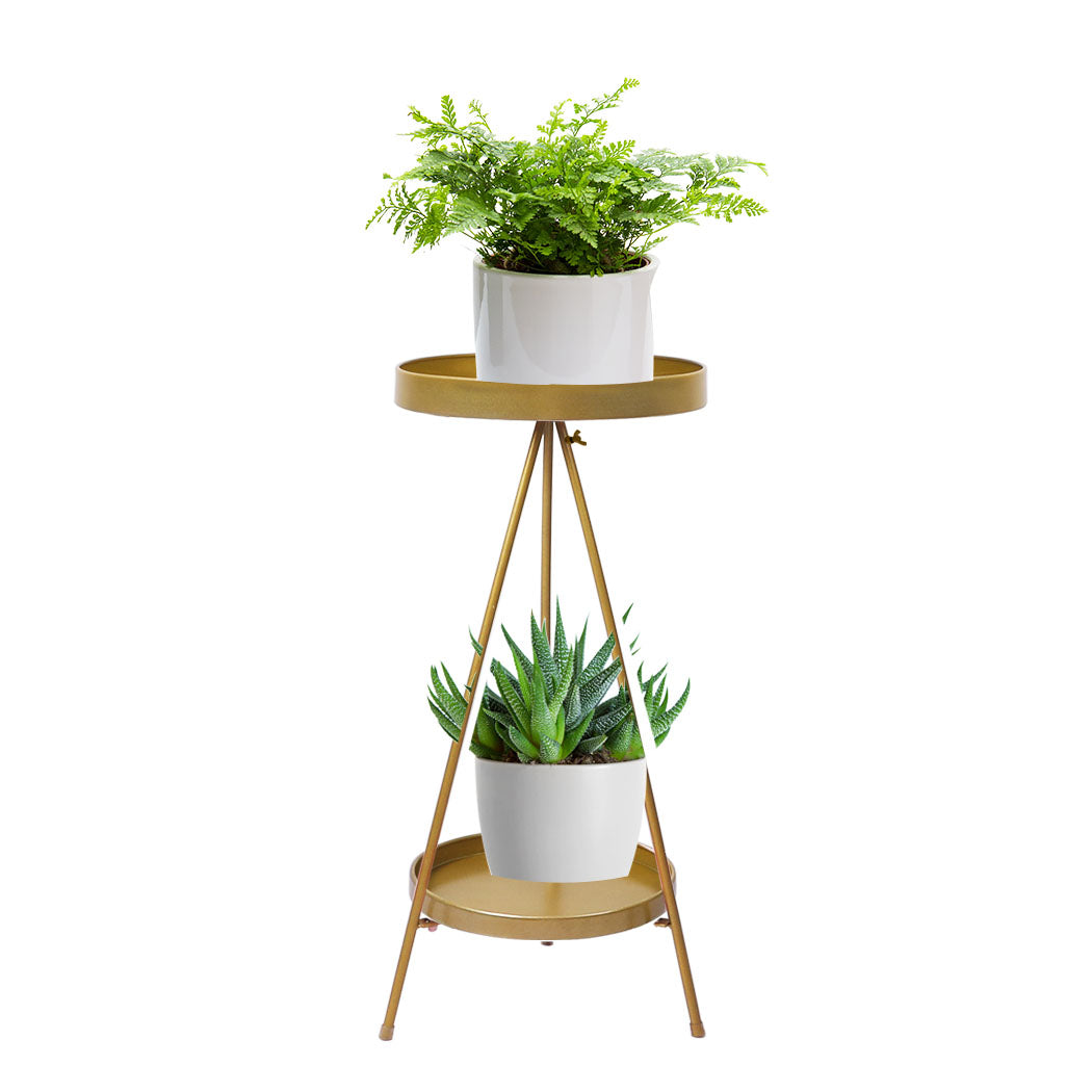 Levede Plant Stand 2 Tiers Outdoor Indoor Gold Medium-2006732933125246976