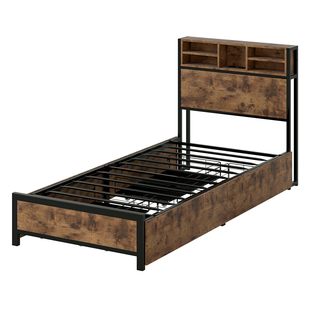 Levede Single Bed Frame Industrial Storage LED Charing-2011971104519884800