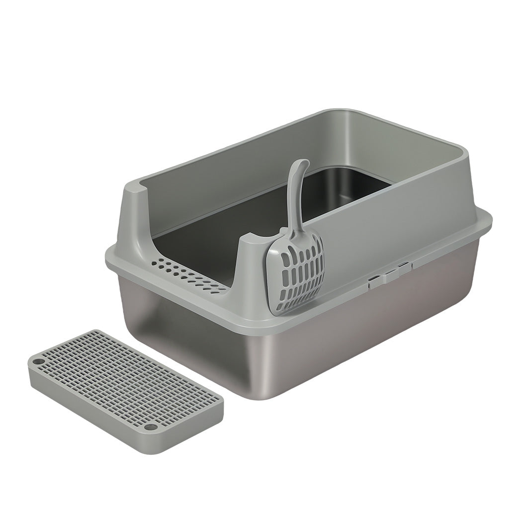 Pawz Stainless Steel Large Semi-Enclosed Cat Litter Box-2011971128762961920