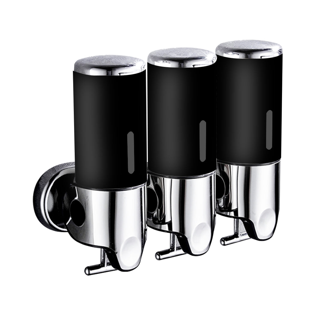 3 Bottles Bathroom Shower Soap Dispenser Black-2018816652975673344
