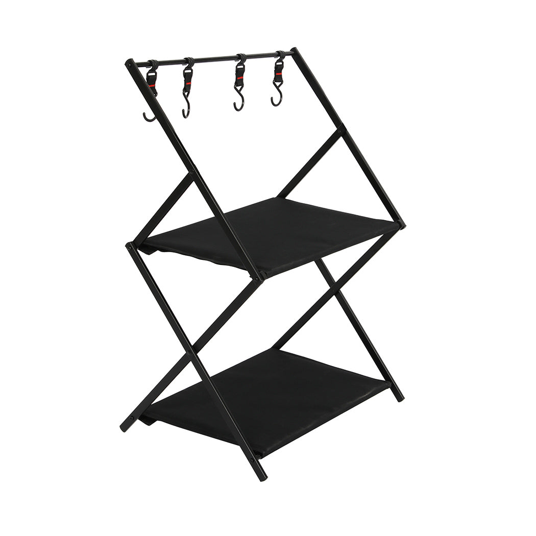 Levede Foldable Camping Storage Shelves 2 Layer with Hooks Black-2018816784416772096
