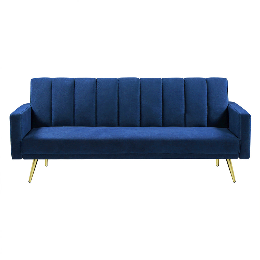 Levede Sofa Bed Convertible Velvet Lounge Recliner Couch Sleeper 3 Seater Blue-2006732804825681920