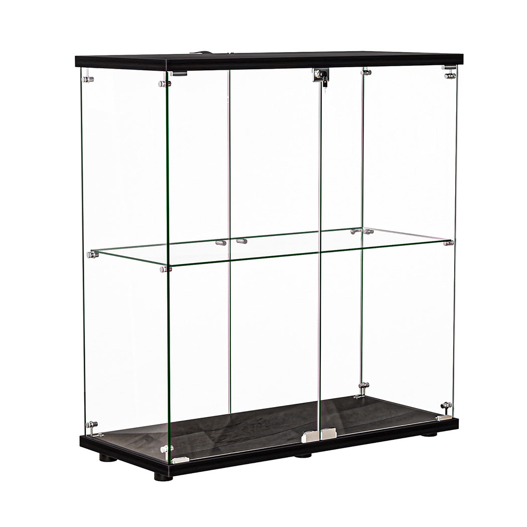 Stacked Glass Display Cabinet Lockable Collections Storage 2 Tier Shelf 2 Door-2018816913244819456
