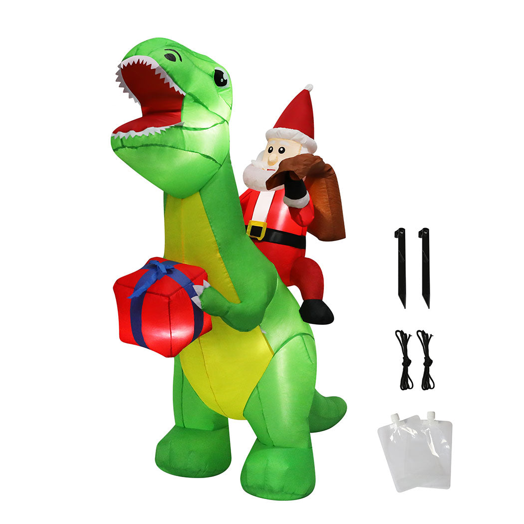 Santaco Christmas Inflatables Outdoor Santa Claus Riding Dinosaur Lights D�cor-2006733355185475584