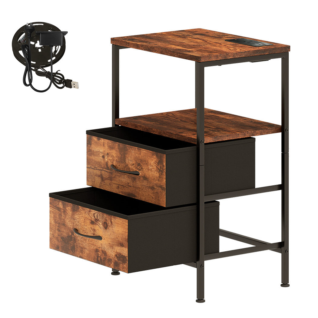 Levede LED Bedside Table with 2 Drawers Power Outlets-2018816812560551936