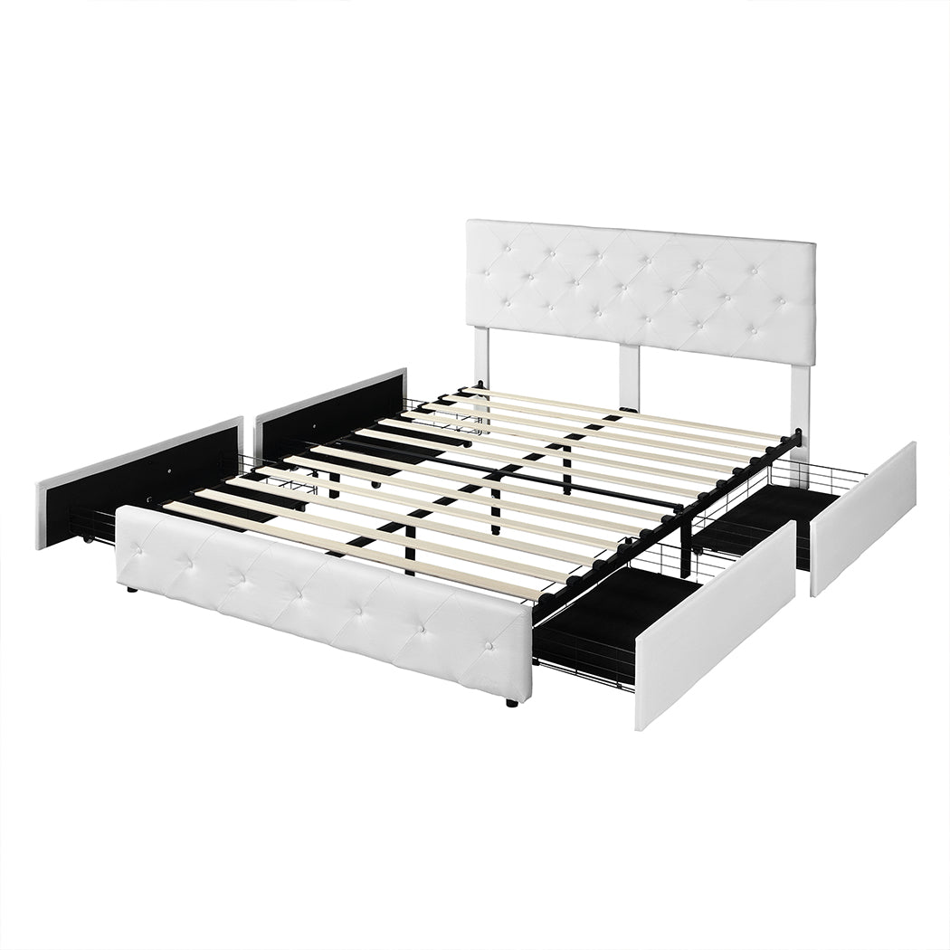 Levede Queen Bed Frame Tufted 4 Drawer-2006733226000912384