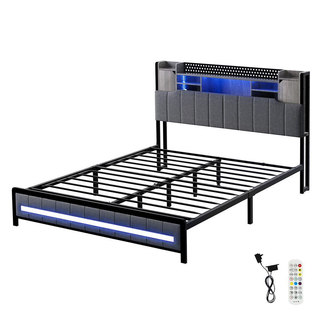 Levede Queen Bed Frame with Storage Headboard RGB LED-2006732901781213184