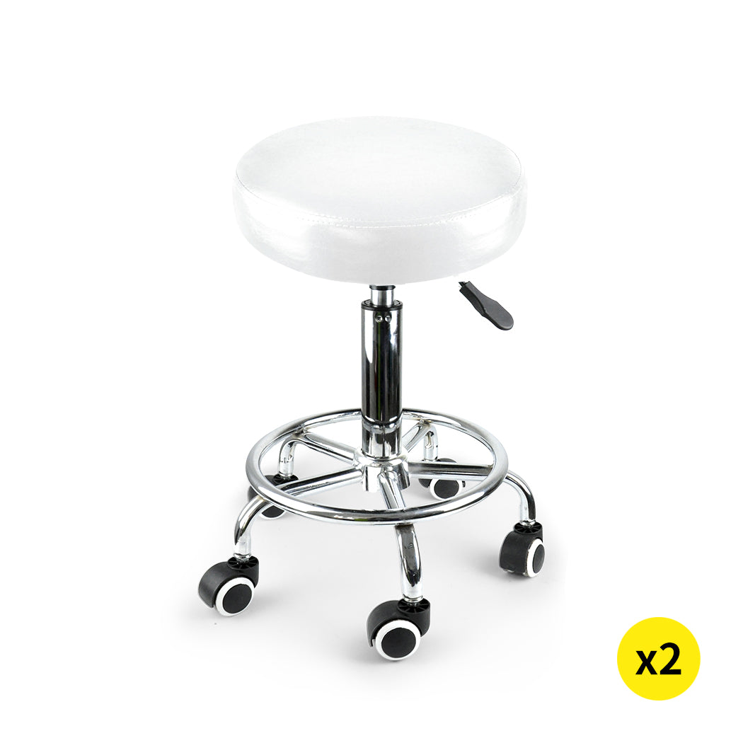 2x Levede Swivel Salon Barstool Hairdressing White-2018816797721104384