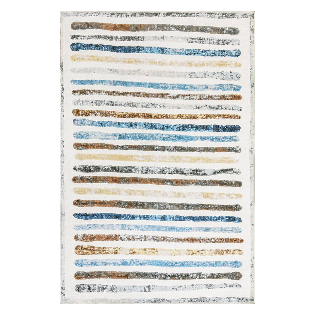 Marlow Floor Rug Short Pile Washable Carpet Soft Plush Non Slip Stripe 80x120-2018816670356869120