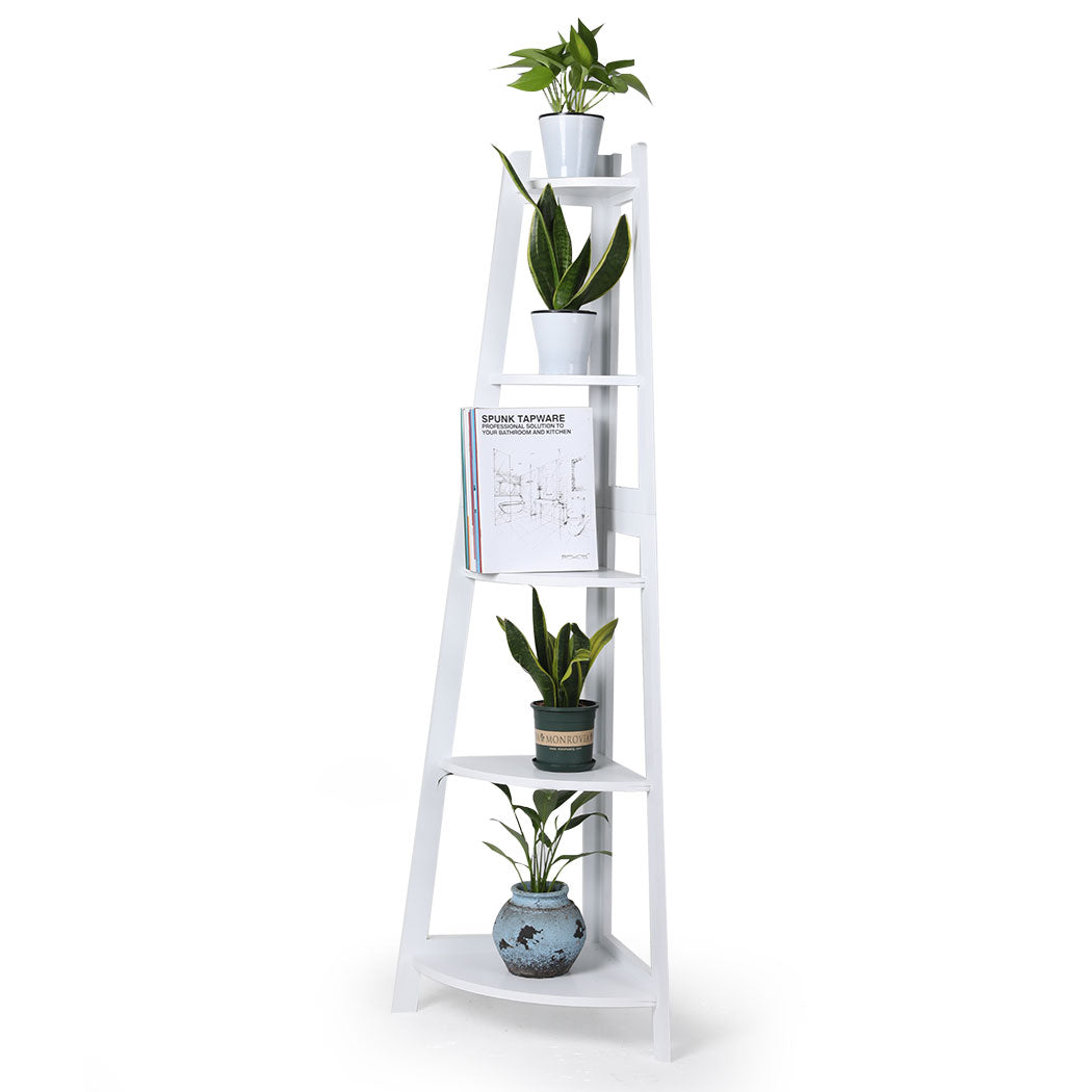 Levede 5 Tier Corner Shelf Wooden Storage White-2018816791236710400
