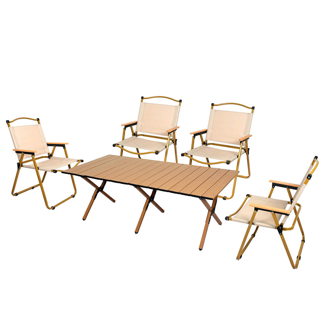 Levede Folding Camping Table Chair Set Oak-1954802886160551936