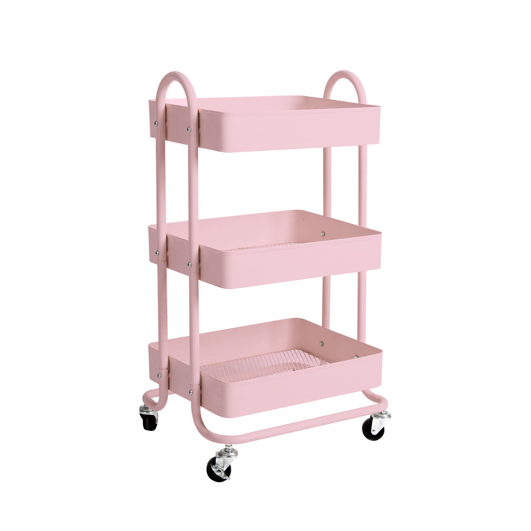 Levede 3 Tiers Kitchen Trolley Cart Pink-2018816727663644672