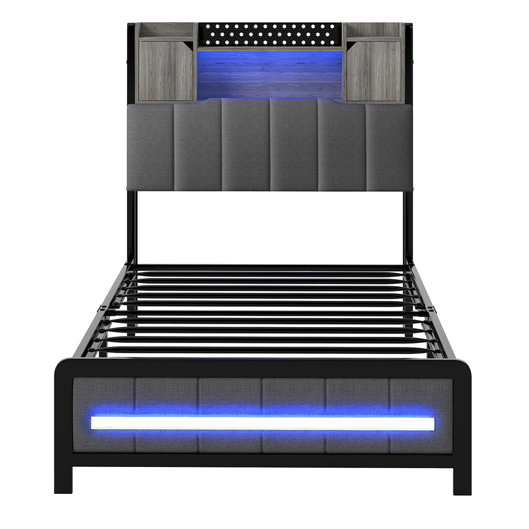 Levede Single Bed Frame with Storage Headboard RGB LED-2011971105295831041