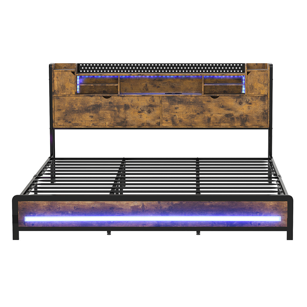 Levede King Bed Frame Storage Headboard Industrial-2011971104729600001