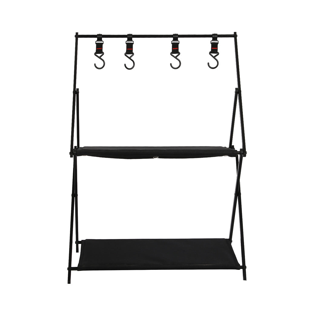 Levede Foldable Camping Storage Shelves 2 Layer with Hooks Black-2018816784416772097