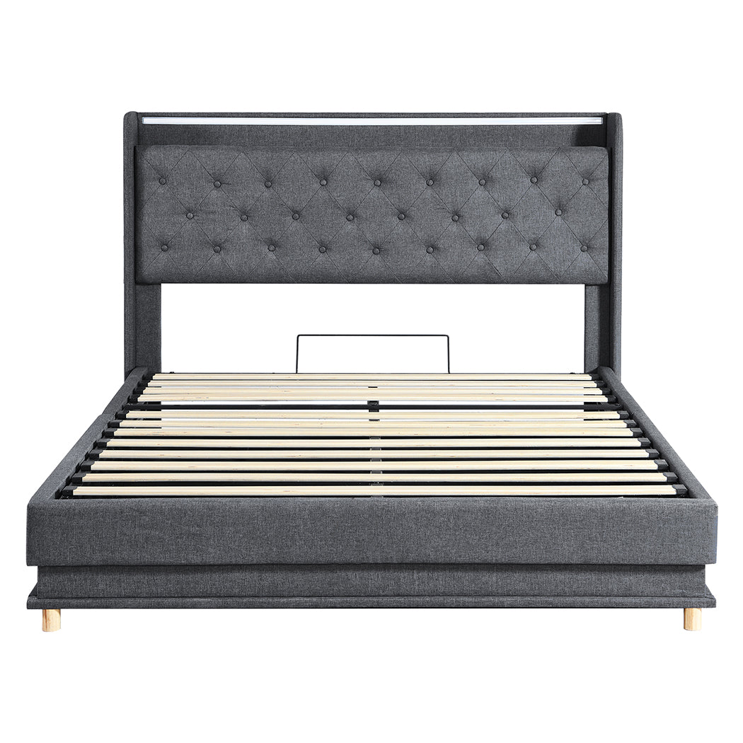 Levede Queen Bed Frame Gas Lift LED Light-1954802406550278145