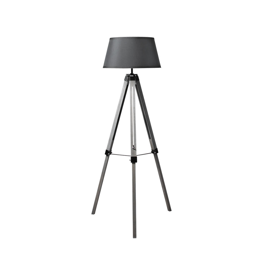 EMITTO Tripod Wooden Floor Lamp Shaded Grey-2006733079095414785