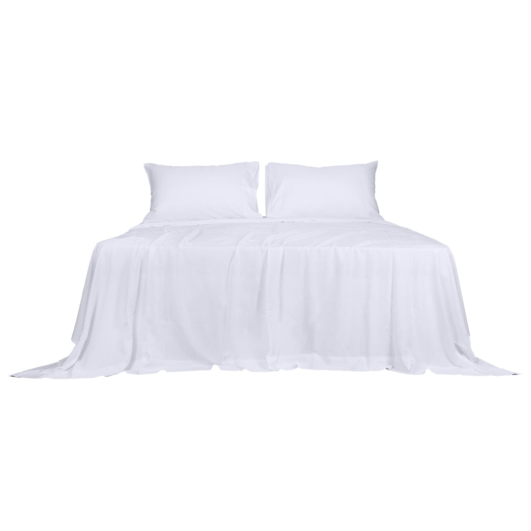 Dreamz 4pcs King Size 100% Bamboo Bed Sheet Set in White Colour-2006733221001302017
