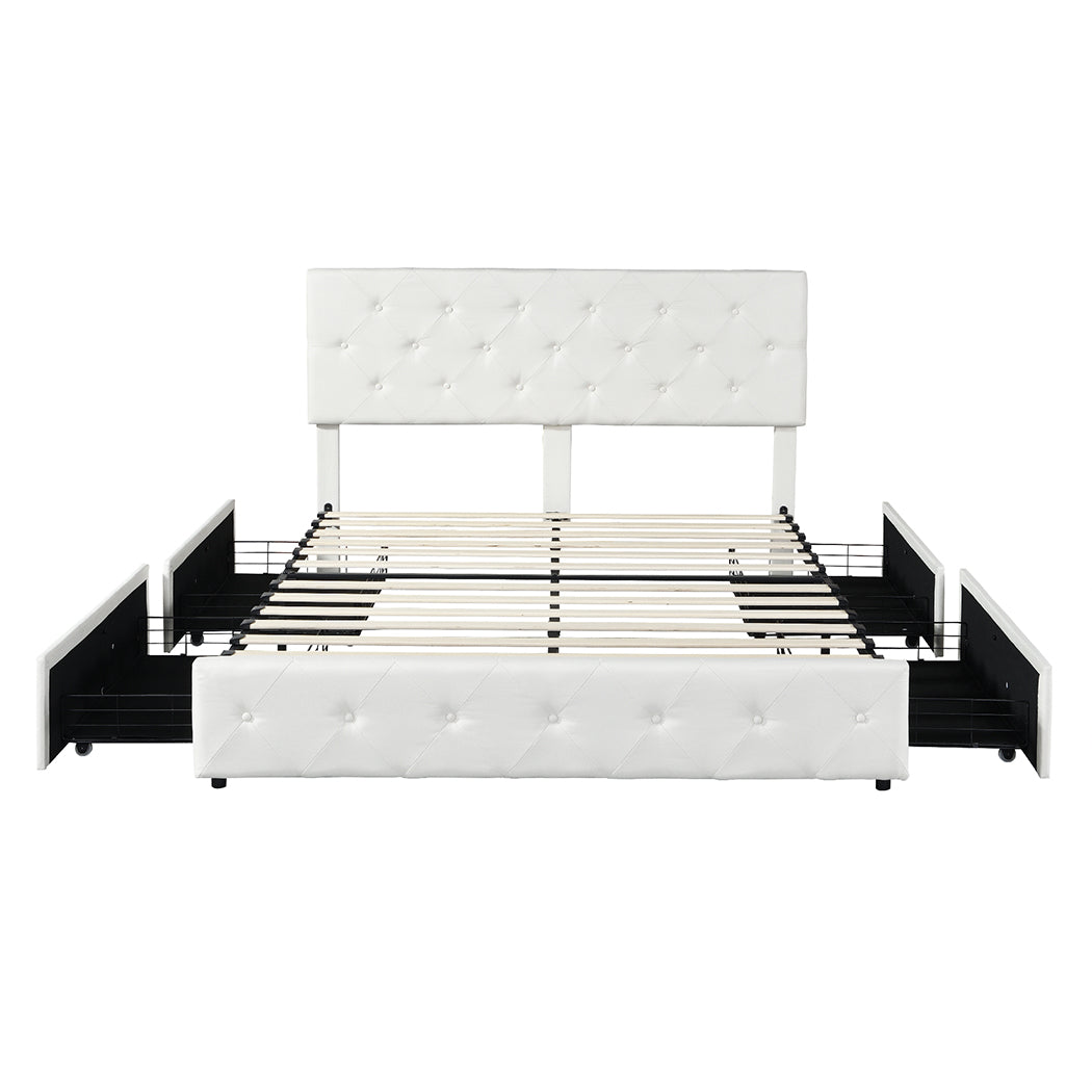 Levede Queen Bed Frame Tufted 4 Drawer-2006733226000912385