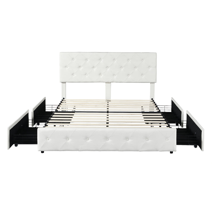 Levede Queen Bed Frame Tufted 4 Drawer-2006733226000912385