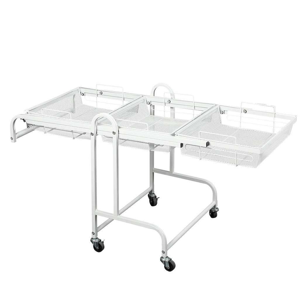 Levede 3 Tier Kitchen Trolley Cart Swivel White Colour-2018816816582889473