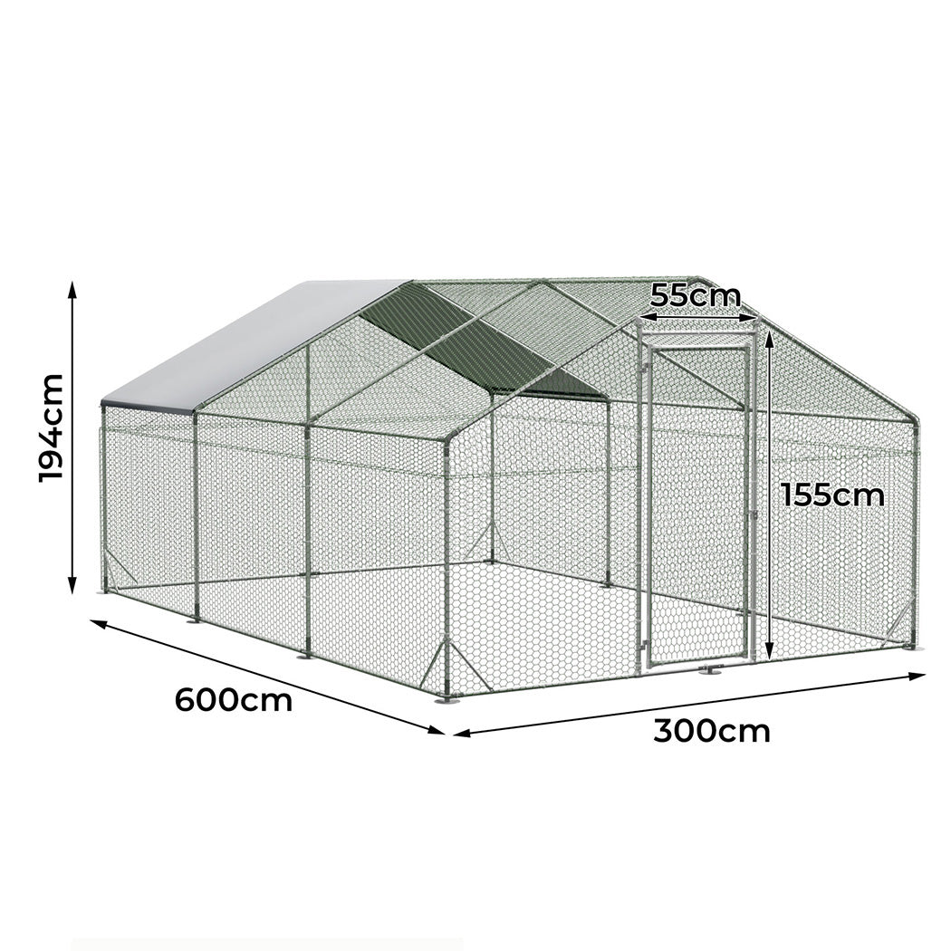 Pawz 600x300x194cm Large Metal Walk-in Chicken Coop Cage-1954802467329937410