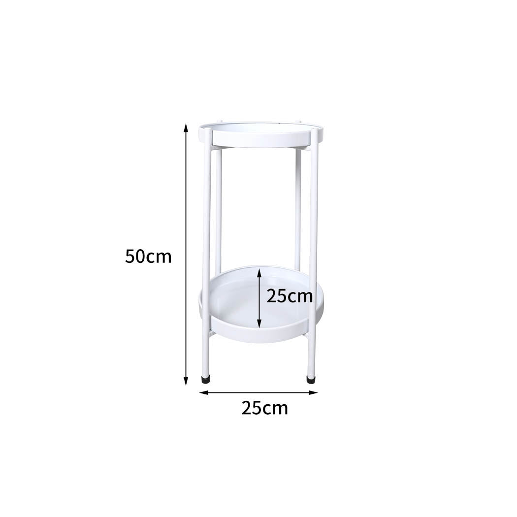 Levede 2 Tiers Plant Stand Metal Flower White Medium-2006732931460108290