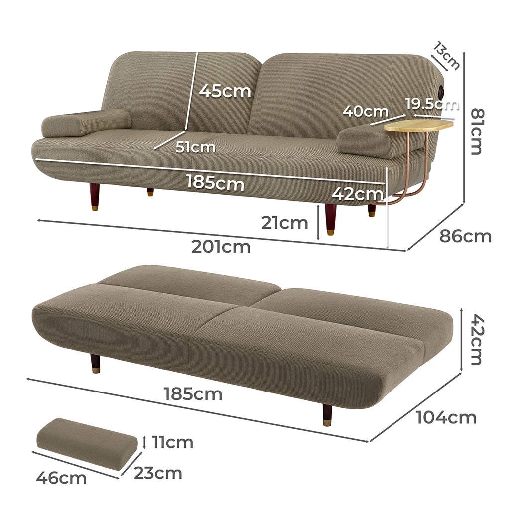 LEVEDE CONVERTIBLE SOFABED WITH USB CHARGE AND SIDE TABLE-2006732844935811074