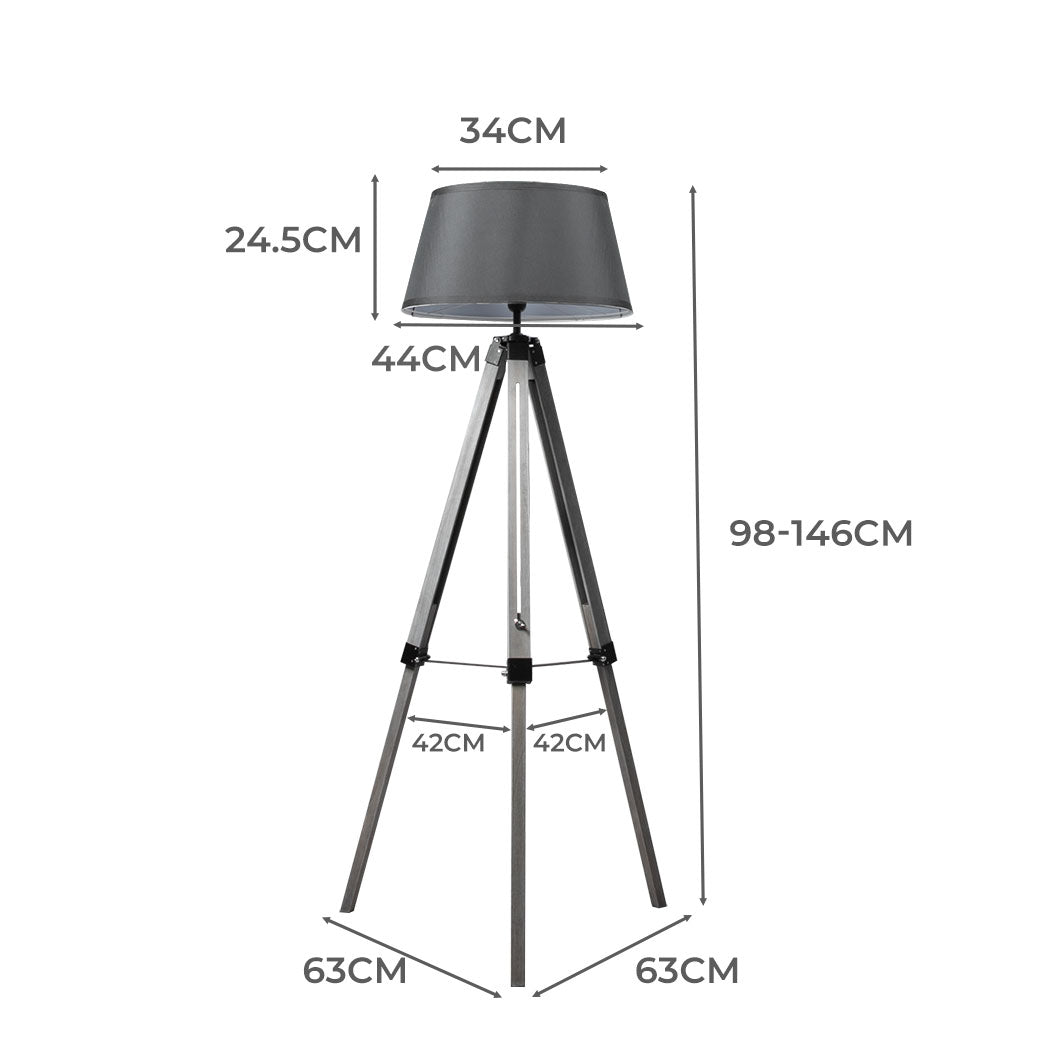 EMITTO Tripod Wooden Floor Lamp Shaded Grey-2006733079095414786
