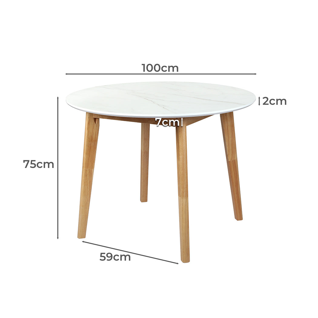 Levede Dining Table Round Rubberwood Base 100cm White 100 CM-2018816940793008130