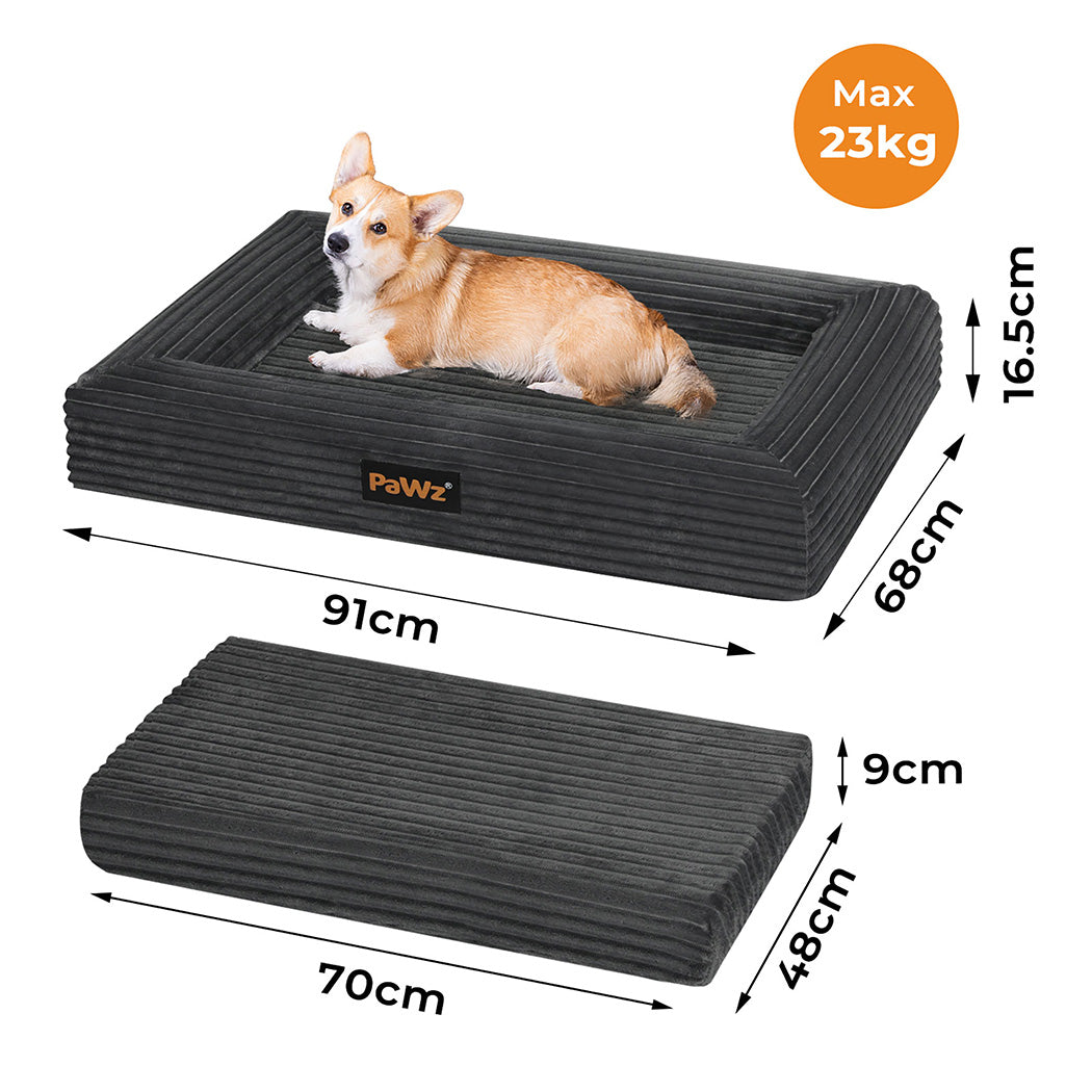 Pawz L Size Orthopedic Dog Bed with Corduroy Removable Cover Waterproof Washable Grey-2006732714107080706