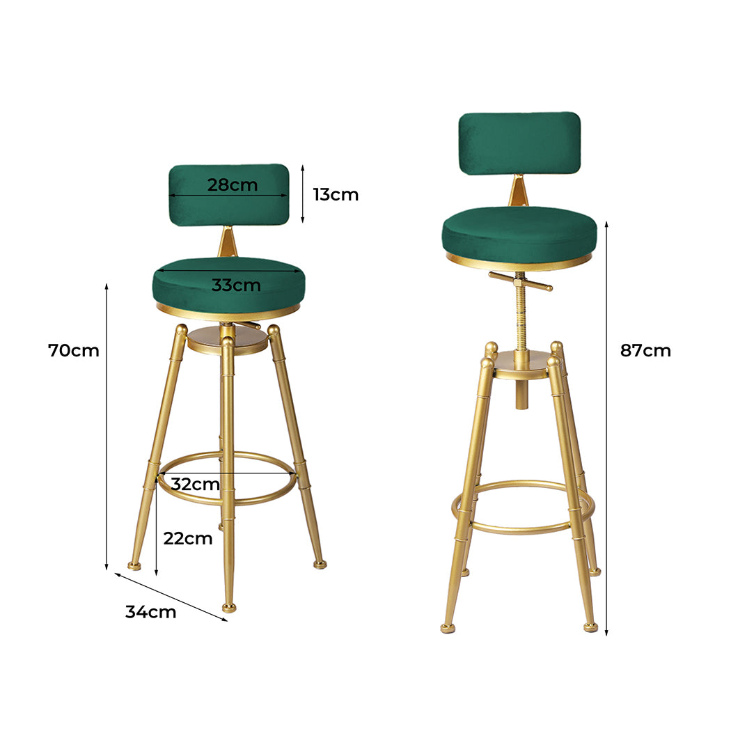 Levede 1x Bar Stools Velvet Kitchen Green-2018816867321384962