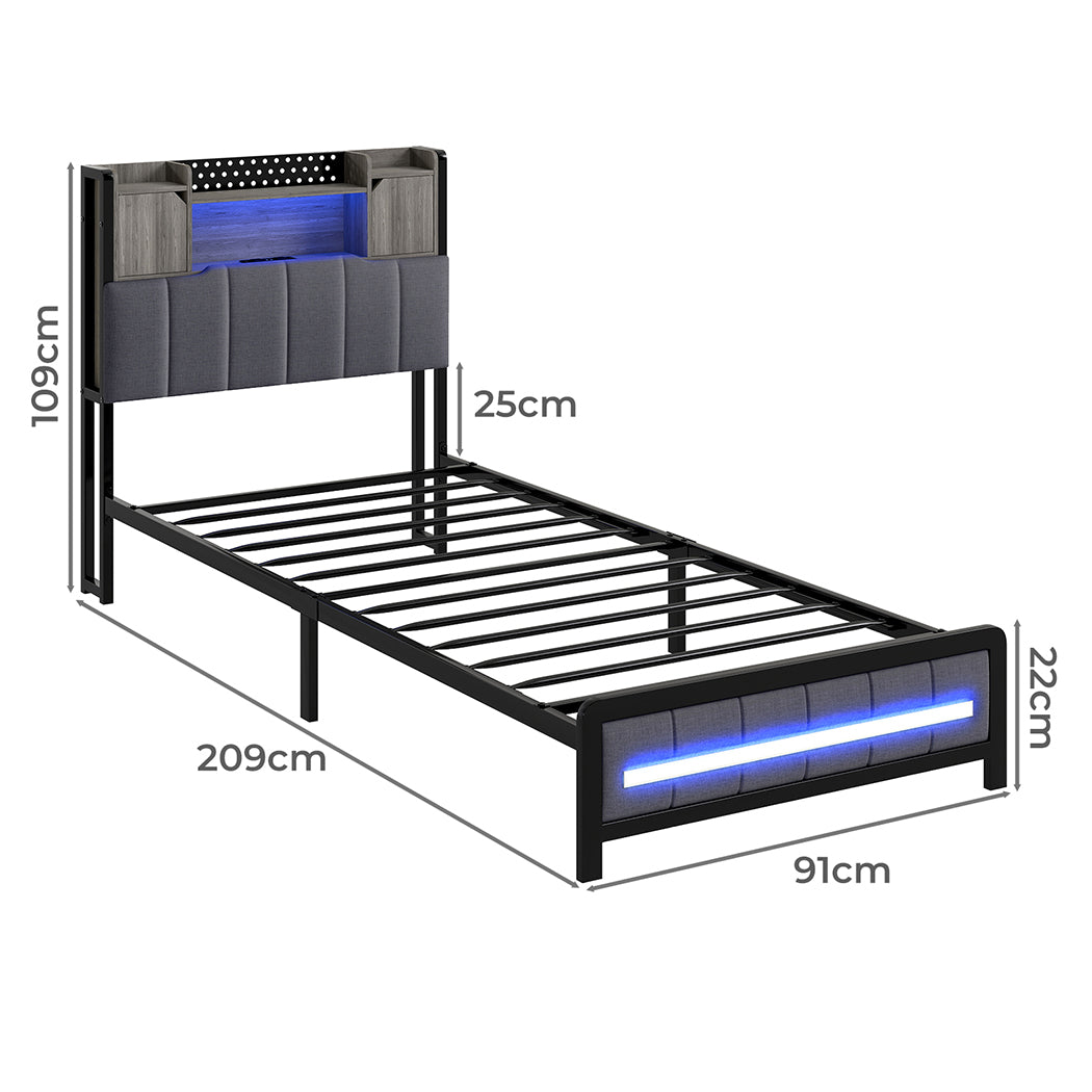 Levede Single Bed Frame with Storage Headboard RGB LED-2011971105295831042