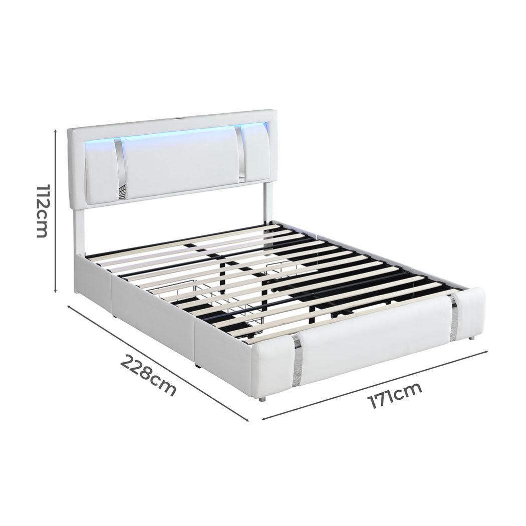 Levede Queen Bed Frame With Adjustable Headboard White-2006732897008095234