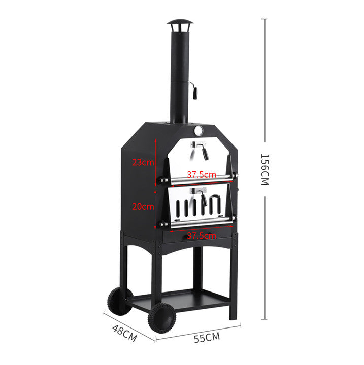 3in1 Pizza Oven Charcoal BBQ Grill Steel-2018816897616842754