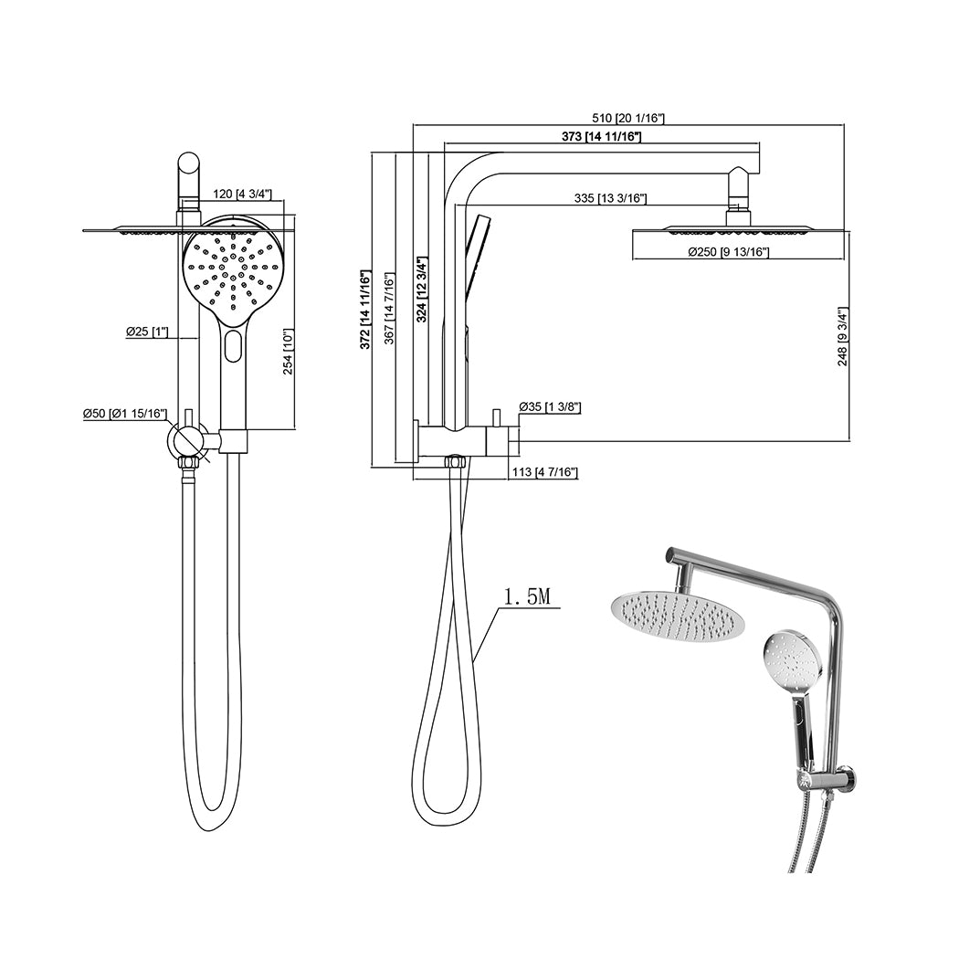 High Pressure Shower Head Set Rain Round Silver-2006733239951167490
