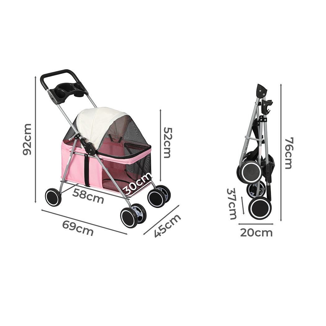 PaWz Pet Stroller Dog Cat Carrier Foldable Pink-2006733031599116290