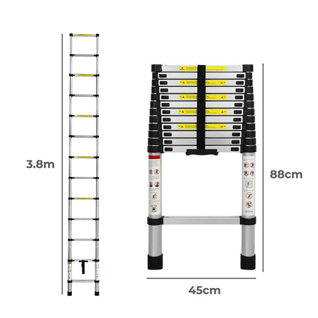 Traderight Multipurpose Ladder Telescopic 3.8M Silver 3.8 Meter-1954802734758760450