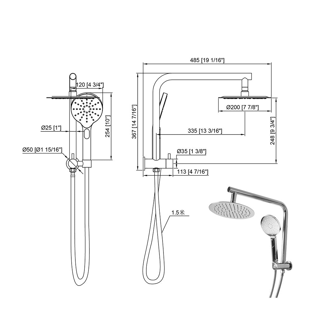 Shower Head High Pressure Set Rain Round Silver-2018816876871815170