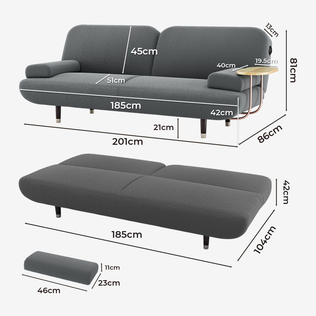 LEVEDE CONVERTIBLE SOFABED WITH USB CHARGE AND SIDE TABLE-2006732844742873090