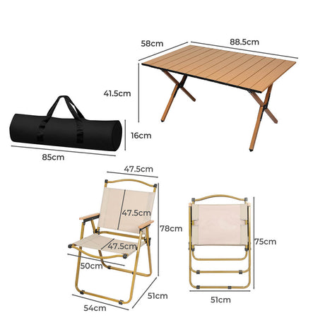 Levede Folding Camping Table Chair Set Oak-1954802885019701250