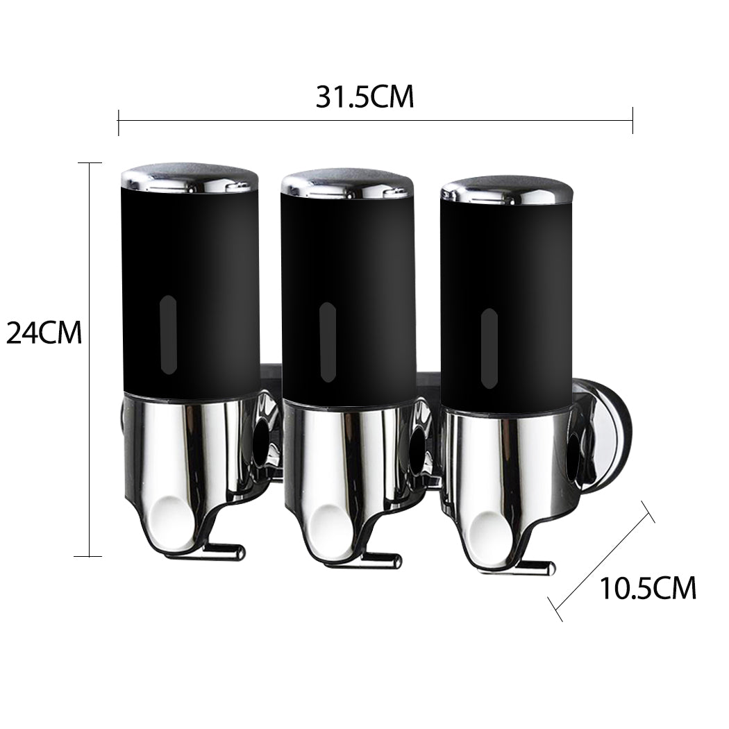 3 Bottles Bathroom Shower Soap Dispenser Black-2018816652975673346